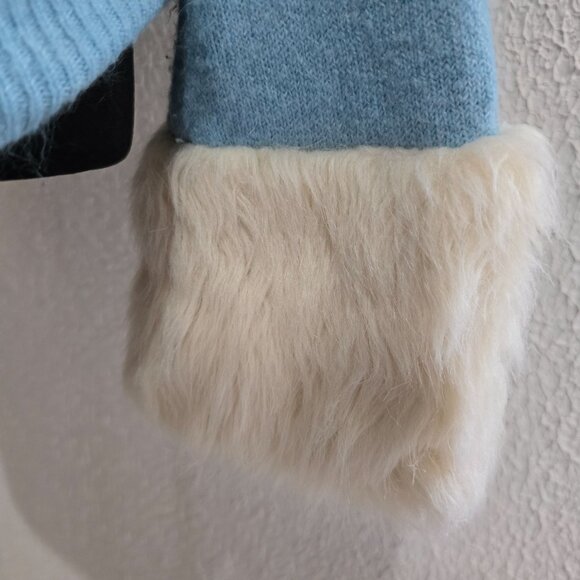 Holiday Time XXL Blue Sweater With Sequin Ornament & Faux Fur Cuffs - Picture 5 of 6